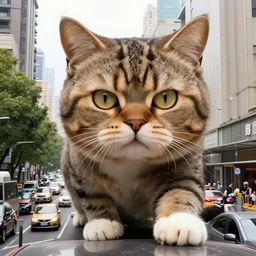 giant cat in traffic