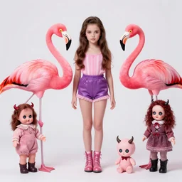 a colorful portrait photograph of divine in pink flamingos, 1 9 9 0 s, with diabolical cursed creepy dolls, poppy playtime style, with crazy laughs and crazy eyes, taken by martin parr, saturated colour photo, high definition, 8 k