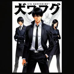 professionally drawn seinen mature cyberpunk detective horror action manga comic cover about assassins, angels, jurassic park, full color, beautifully drawn coherent professional, drawn by ilya kuvshinov, ilya kuvshinov, satoshi kon and tsutomu nihei. japanese script kanji hiragana on the cover. simplistic minimalist stylized cover art.