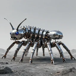 massive centipede robot the size of a mountain made of wicked plating, glinting steel, walking sideways over a land of dusty grey, photo realistic, 8 k, trending on artstation