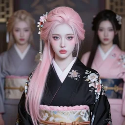dreamlike luxury stunning gorgeous woman fairy portrait, pale pinks and black kimono, art by artgerm, wlop, loish, ilya kuvshinov, 8 k hyperrealistic, hyperdetailed, beautiful lighting, detailed background, depth of field, symmetrical face, frostbite 3 engine, cryengine,
