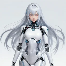beautiful portrait of a sci woman with cybernetic mecha implants with flowy long hair facing the camera, tzuyu from twice in code vein in the style of wlop, artgerm, yasutomo oka, yuumei, rendered in unreal engine and redshift octane, background is blank, digital art, imagine fx, artstation, cgsociety, zbrush central, by bandai namco artist, macross frontier, dynamic camera angle, art deco patterns