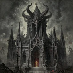 breathtaking detailed concept art painting of a dark ritual church in hell, by hsiao - ron cheng, bizarre compositions, exquisite detail, extremely moody lighting, 8 k