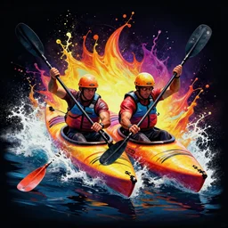 twin kayaking splash art graphic design color splash high contrasting art, fantasy, highly detailed, art by greg rutkowski