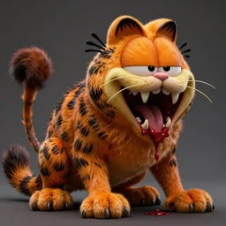concept art of a impossiblely big demonic eldritch garfield with mismatched animal features with its bloody mouth open wide revealing too many teath in the style of zdzisław beksinski in the style of h. r. giger trending on artstation deviantart pinterest furaffinity detailed realistic hd 8 k high resolution