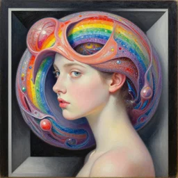 infinitely detailed oil painting ¥¥¥¥ rk. escher museum - quality! world's medicine was conjugated into an unknown latent space, vividly colored, rainbow glitter feminine soul bypass separated hedonistic monastery poison ice shards. mycopian gem of otherworldly fashion sense. biomechanical 8 k kodak sun rays. oil painting ¥¥¥