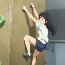 anime girl climbing a wall