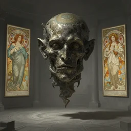 detailed concept art of an ominous floating sculpture in an empty room, artstation, award - winning realistic concept art by jim burns and greg rutkowski, beksinski, a sci - fi concept art masterpiece, james gilleard, bruegel, alphonse mucha, and yoshitaka amano.