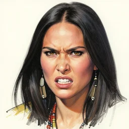 jim lee!!! ink colorised airbrushed gouache sketch by jim lee close up headshot of angry native indian chinese natalie portman cindy crawford with black long hair in the style of jim lee, x - men superhero comic book character by jim lee