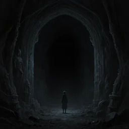 gazing into the ominous dark etherial gate to the pitch black void, dark midnight, quiet and serene atmosphere, deviantart, concept art, intricate high detail masterpiece