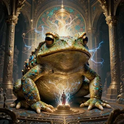 ultra detailed surreal vfx avante garde portrait of a 3 d light temple bufo alvarius toad, polyphonic bio - communications, arcane ritual, entangled vibrating, electricity, ornate, hyperrealistic, chiaroscuro, inspired by shiota chiharu & james jean & android jones & william morris & ernst haeckel & alphonse mucha, unreal engine