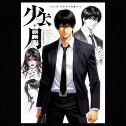 professionally drawn seinen mature cyberpunk detective horror action manga comic cover about pain, murder, rituals, occult, blood, full color, beautifully drawn coherent professional, drawn by ilya kuvshinov, satoshi kon, and hiromu arakawa and tsutomu nihei. japanese script kanji hiragana on the cover. simplistic minimalist cover art. stylized stylistic.