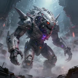monster creature inside of a derelict alien spacecraft mothership concept art artwork by masanori warugai, intricate detailed 4 k, soft light, volumetric fog, soft glow, eerie, urban fantasy, colorful