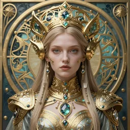 detailed realistic beautiful young biopunk queen of mandelbrot in full regal attire. face portrait. art nouveau, symbolist, visionary, baroque, giant fractal details. horizontal symmetry by zdzisław beksinski, iris van herpen, raymond swanland and alphonse mucha. highly detailed, hyper - real, beautiful