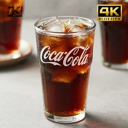 a glass cup filled with Coca Cola, food photography , award winning food photography, high quality, 8K HD