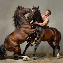 horses entangled by jenny saville and peter mohrbacher and roberto ferri, struggle, wide eyes, motion, jumble of muscles, wrestle, trample, floor, dramatic, dynamic lighting, sharp focus