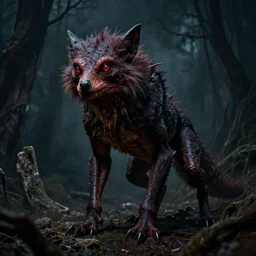 multi - eyed werewolf reptile. pulp science fiction horror. dark background
