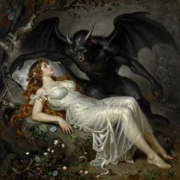 An incubus visits a dreamer by Gustave Doré and Beksinski, oil painting,