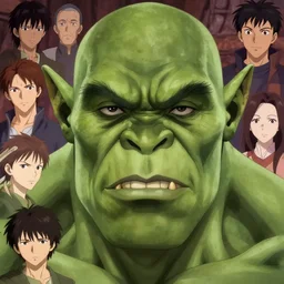 a male orc with dull fangs and olive green skin | | very anime, fine - face, handsome face, realistic shaded perfect face, fine details. anime. realistic shaded lighting poster by ilya kuvshinov, katsuhiro otomo, greg rutkowski, magali villeneuve, artgerm, jeremy lipkin and michael garmash and rob rey