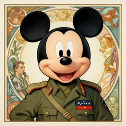 a portrait of mickey mouse military communist, art by greg rutkowski and alphonse mucha, 8 k