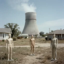 a nuclear test site in america, late 50\'s suburban, mannequins, eerie, distopian