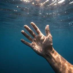 underwater shot, hand reaching