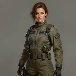 epic professional digital portrait art of woman wearing airforce jumpsuit, digital painting by artgerm and iris van herpen, artstation, cgsociety, wlop, epic, much wow, much detail, gorgeous, detailed, cinematic, masterpiece