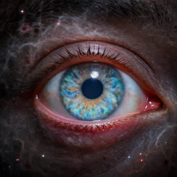 a closeup photo of a nebula colored eye, eye photograpy