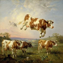 cows flying in the camp, painting by Gaston Bussiere, Craig Mullins