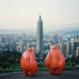 wide scene overlooking taipei from mountaintop, lo - fi aesthetic, grainy film, big hero 6 still,