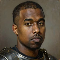 portrait of kanye west, oil painting by jan matejko, soft lighting, classical art, oil on canvas, wet - on - wet technique, close up on face. detailed armour, beautiful, elegant, sharp focus, highly realistic, intricate textures, illusionistic detail,