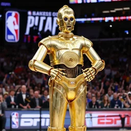 ESPN still of C-3PO playing in the nba playoffs live on espn, 4k