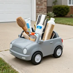 various materials car-shaped trash on driveway