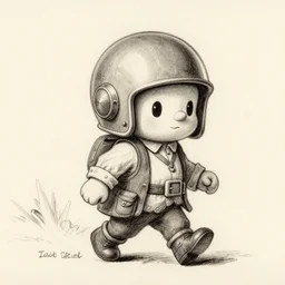 sketch of a cute chibi dnd gnome inventor tinkerer wearing a daft punk helmet and walking, etching by louis le breton, 1 8 6 9, 1 2 0 0 dpi scan