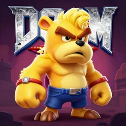 an in game portrait of crash bandicoot from doom eternal, doom eternal art style.
