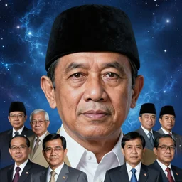 a portrait of jokowi, fine - face, realistic shaded perfect face, fine details. blue - ish cosmic setting. very anime style. realistic shaded lighting poster by ilya kuvshinov katsuhiro, raden saleh, basuki abdullah, jeremy lipkin and michael garmash, rob rey and kentaro miura style, trending on art station