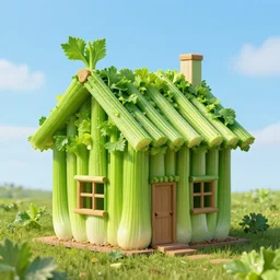a high resolution photo of a house made of celery, trending on artstation