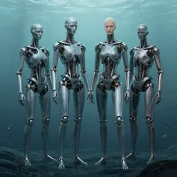 mechanical spirits at the bottom of the ocean by simon stalenhag and gillis rombouts and greg rutkowski and beeple and anton fadeev, volumetric lighting, sunbeams, hyperrealism! chiaroscuro!!!! tonalism! vibrant! desaturation, under water, high contrast, highly detailed