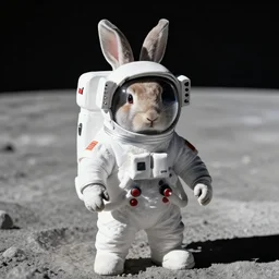 portrait of a rabbit in a astronaut suit, on the surface of the moon