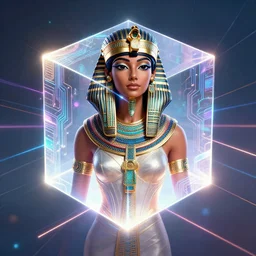 symmetry!! egyptian princess of technology, solid cube of light, hard edges, product render retro - futuristic poster scifi, lasers and neon circuits, beautiful brown skin woman egyptian princess, intricate, elegant, highly detailed, digital painting, artstation, concept art, smooth, sharp focus, illustration, dreamlike, art by artgerm