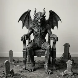 monster graveyard chair, portrait of daemons, by Edward Sorel and Lorraine Fox