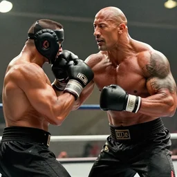 cinematic film footage of Dwayne Johnson fighting in battle