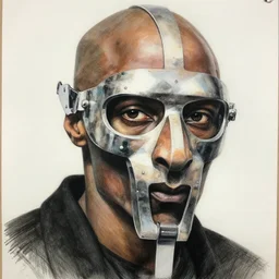 mf doom, detailed poster, detailed composition, use detailed shadow and highlight, shading, tonal color rendered, opaque paimts, detailed rendered