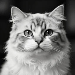 photographic portrait fluffy cat head, antique puppet, ceramic, porcelain, black and white, editorial
