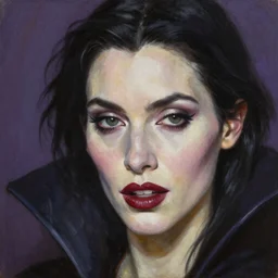 close up face of a beautiful female VAMPIRE portrait, oil on canvas, artgerm, norman rockwell, craig mulins, trending on pxiv,