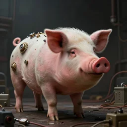 Pig mixed with a greek god, very detailed, dramatic lighting, electrical details, high details, 4k, 8k, trending on artstation, by Greg Rutkowski, Wayne Barlowe, Hajime Sorayama and Boris Vallejo