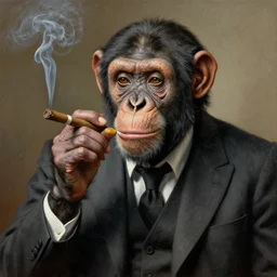 a high detail painting of a  chimp wearing a suit 👔,and smoking a cigarrette🚬, by Rembrandt