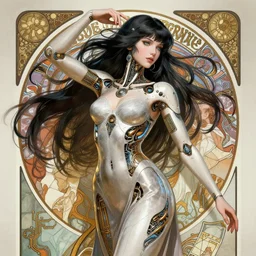 hashimoto kanna as a absurdly beautiful cyborg, graceful, sophisticated, complex wiring and circuits, tarot card, highly detailed, digital painting, sharp focus, ultra realistic, 8 k, art by artgerm, alphonse mucha,