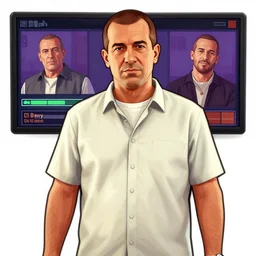 portrait of Beny Gantz as a GTA v character. GTA v loading screen illustration by martin ansin, matt bors