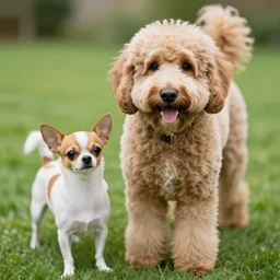 a photograph of a goldendoodle mixed with a chihuahua